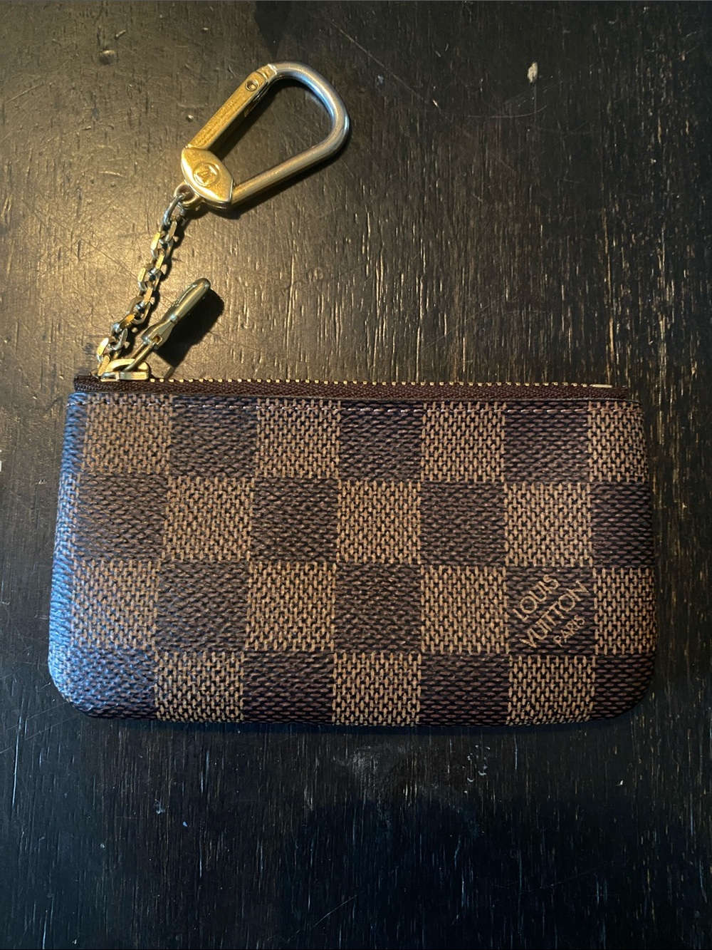 Louis Vuitton Brown Damier Ebene Key Pouch with Gold-Tone Chain